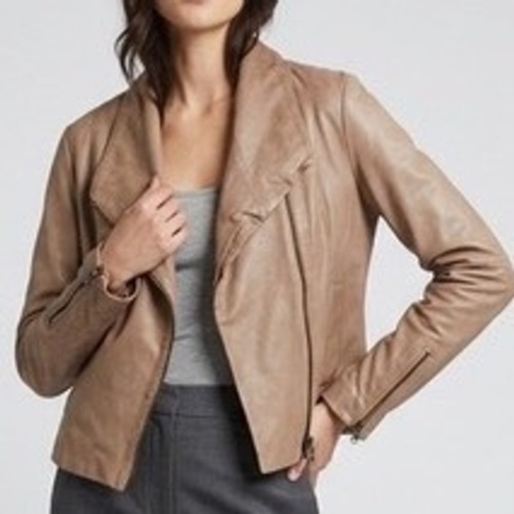 Dolan Left Coast Tan Leather Moto Jacket Made in Italy Taupe Asymmetric Zip L